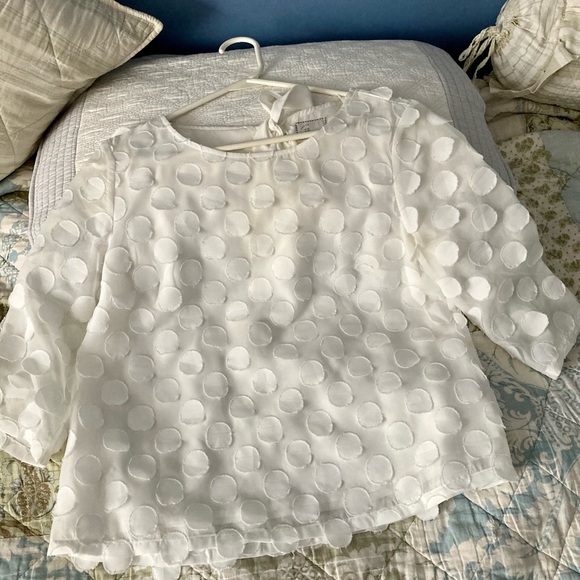 Anthropologie Sz4 chiffon white dot tie back blouse - Picture 5 of 7